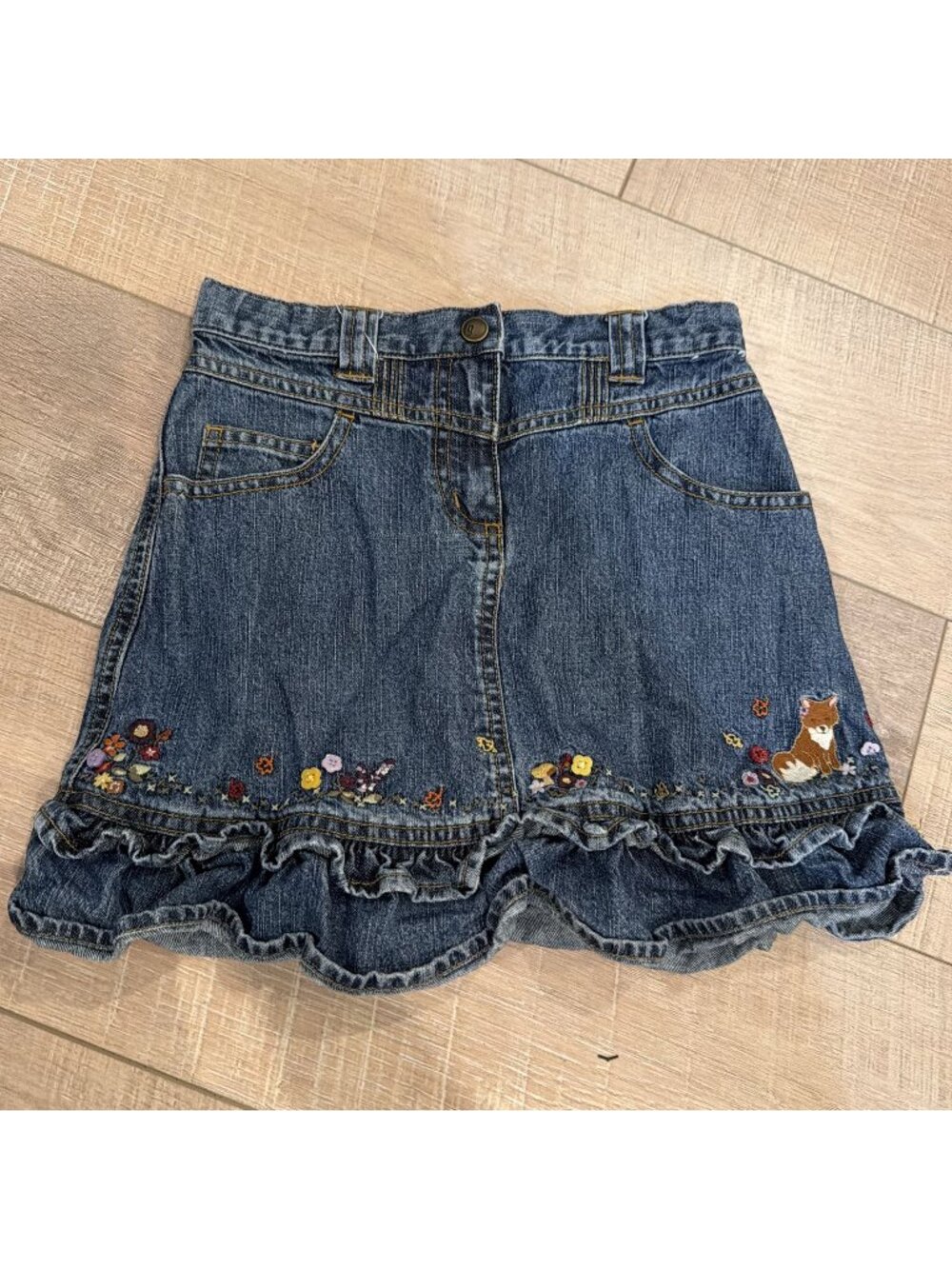 GYMBOREE GIRLS SIZE 8 DENIM SKIRT FLORAL FOX
